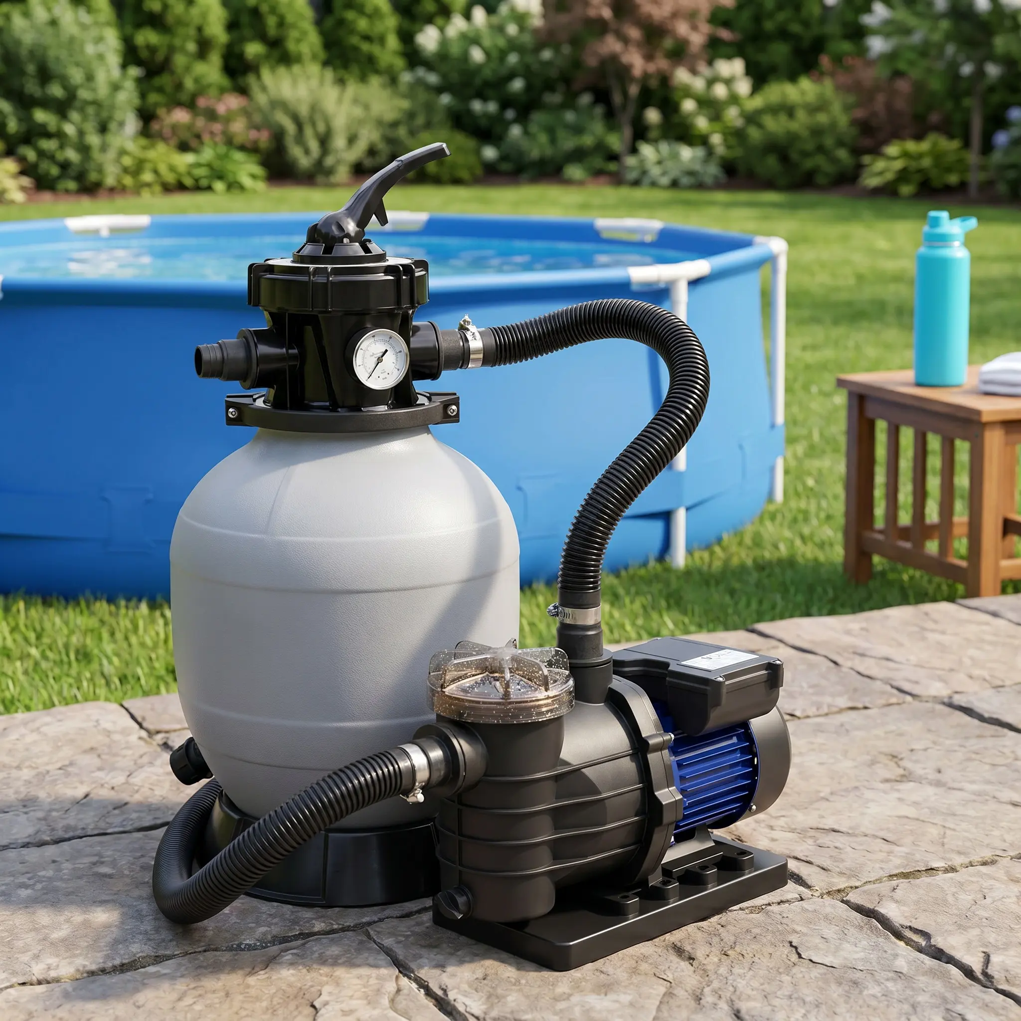 GARVEE 13 Inch Sand Filter Pump - 3434GPH 3/4HP for Above Ground & Inground Pools up to 8500 Gallons, Includes 6-Way Multi-Port Valve & Strainer Basket, Easy Installation with 2Lbs Filter Ball.