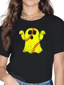 100% Cotton Unisex Softball Ghost Softball Lover Halloween Costume T-Shirt
