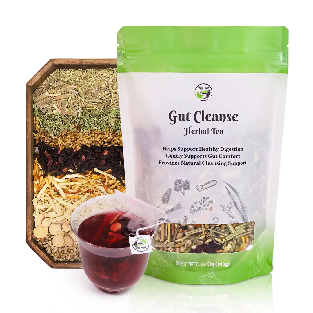 Gut Cleanse Herbal Tea – 9 Natural Herbs Mint Ginger Lemongrass Botanical Blend Caffeine-Free Non-GMO with Edible Corn Fiber Tea Bags 100g Beverage