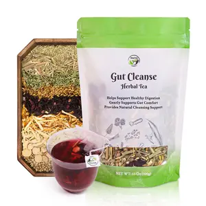 Gut Cleanse Herbal Tea – 9 Natural Herbs Mint Ginger Lemongrass Botanical Blend Caffeine-Free Non-GMO with Edible Corn Fiber Tea Bags 100g Beverage