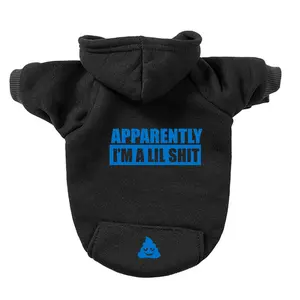 Small Breed BLACK Dog Cat Pet Hoodie - Choose your color text - Apparently I'm a Lil Sh*t - Soft Cozy Sweatshirt with Treat Pocket - High Quality Cotton Poly Fabric for All Seasons