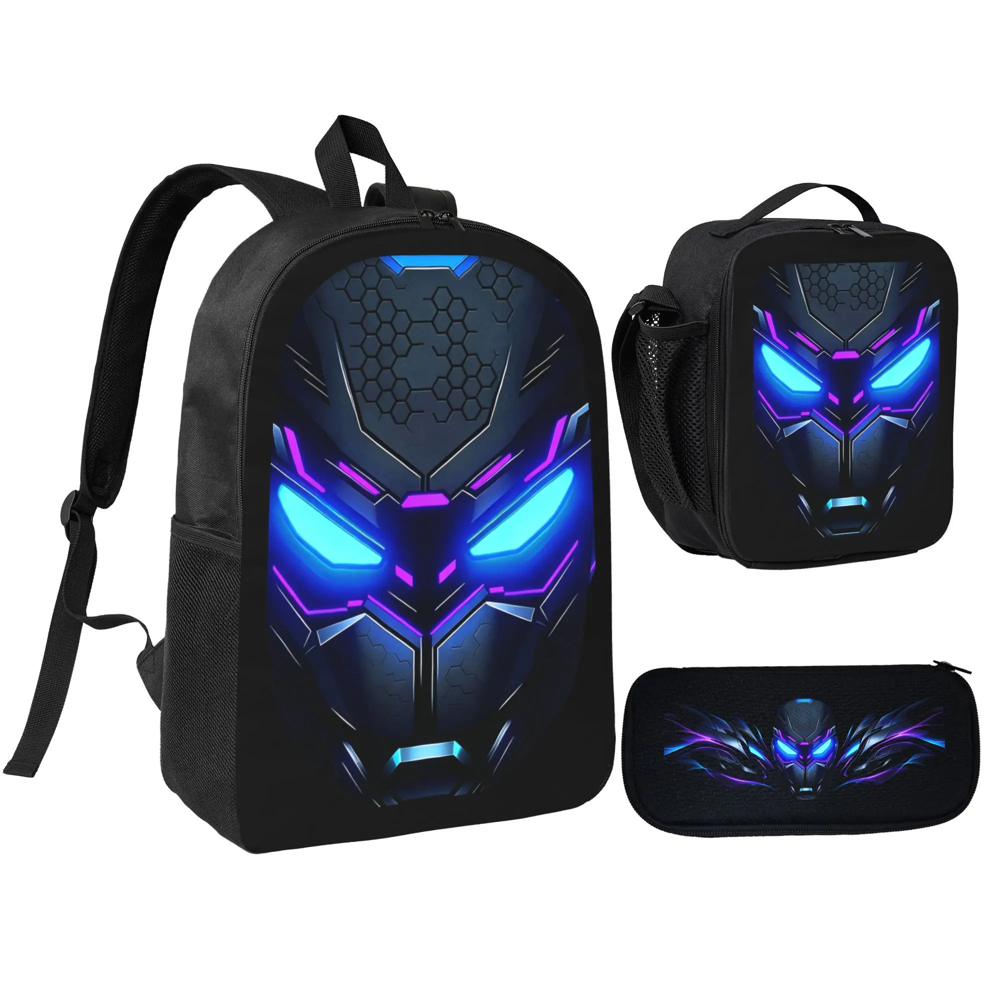 Unisex 3pcs Robot Theme Backpack Set, Large-Capacity Oxford Cloth Mecha Animated Character Cartoon Print Backpack with Zipper, USB Port, Adjustable Shoulder Straps, Lightweight Back-to-School Gift, Animated Character Backpacks, Cartoon Print Backpacks