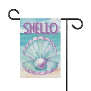Garden & House Banner, Shello Beach Flag, Coastal Yard Decor, Shell Garden Flag, Outdoor Nautical Decor, Seashell Garden Sign, Patio Banner,