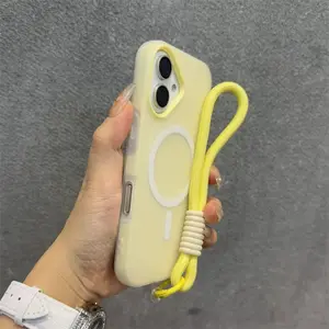 2-In-1 Magnetic Jelly Case with Wrist Strap, Anti-Drop Protection for iPhone 17, Magsafe Wireless Charging, Marigold Phone Case