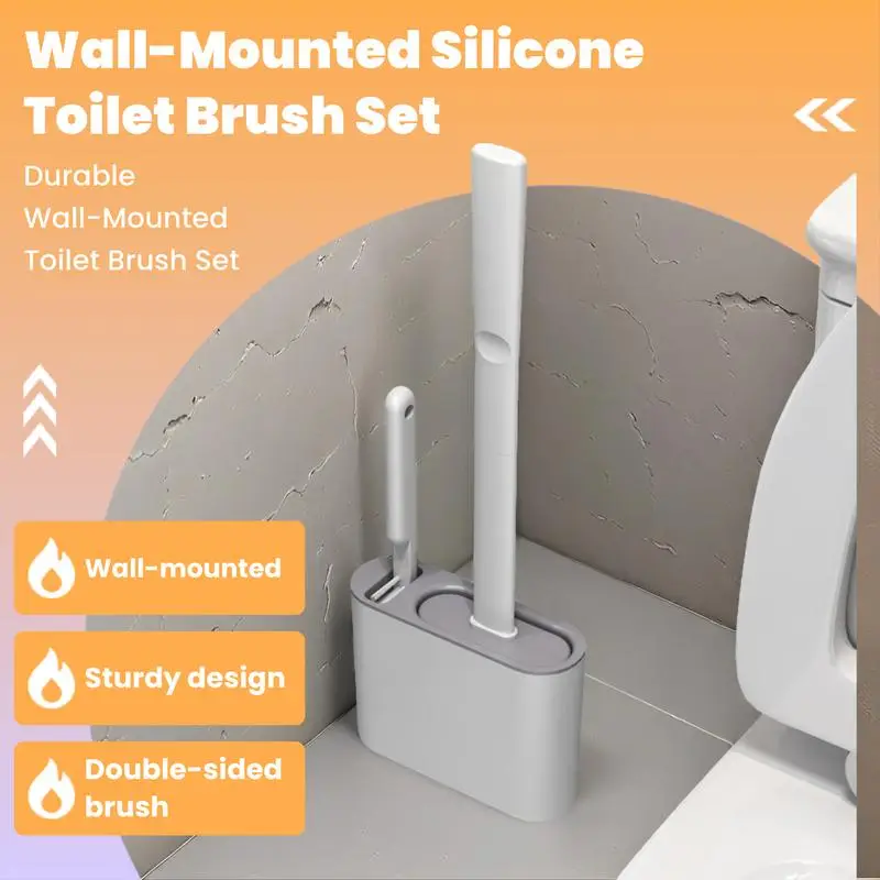 Silicone Toilet Brush with Holder, 1 Set 2 in 1 Wall Mounted Toilet Brush, Bathroom Cleaning Brush for Home Hotel Dormitory Office Restroom