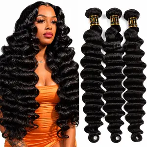 QTHAIR Loose Deep Wave Bundles Wand Curls Brazilian Human Hair Natural Color 4×4 HD Lace Closure Quickweave Traditional Sew in Hair Extensions 100% Unprocessed Virgin Human Hair for Black Women 14-30inch