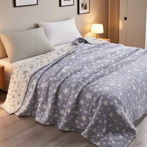 NTBAY 3 Layers Cotton Jacquard Muslin Bed Blanket Ultra Soft Breathable Lightweight Reversible All Seasons Use Cozy Year Round Comfort Blanket for Bedroom Gift Idea