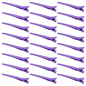 24 Packs Duck Bill Clips, 3.35 Inches Rustproof Metal Alligator Curl Clips with Holes for Hair Styling, Hair Coloring, Purple