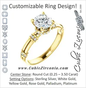 Cubic Zirconia Engagement Ring- The Jayla (Customizable Round Cut Style with Under-Halo & Horizontal Band Accents)