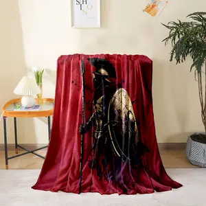 Luxurious Spartan Warrior Flannel Throw Blanket Soft Warm All Season Greek Armor Design for Bed Sofa Camping Travel Machine Washable 280GSM