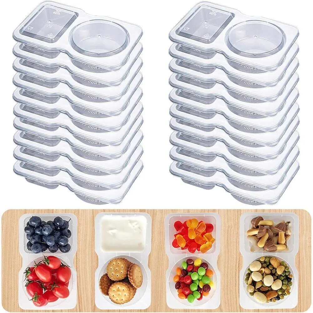 40 sets Reusable Snack Containers 2 CompartmentCondiment Container With Lids Snackle Box Container Portion Control for Refrigeration Sauce,OutdoorTakeaway, Travel STYLE A 20Pcs