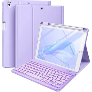 Case with Keyboard For iPad 9th Generation, iPad 8th Gen, iPad 7th Gen, iPad Pro 10.5, iPad Air 3rd Gen-10.2 Inch Backlit Wireless Detachable Folio Keyboard Cover with Pencil Holder (Purple)