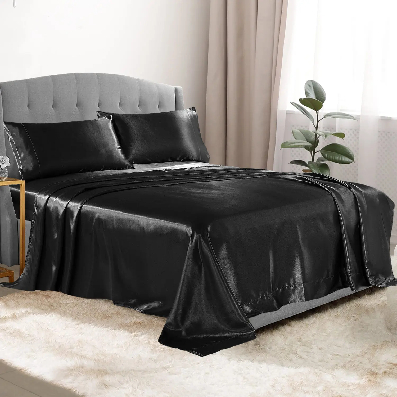 Seeboo De-Stressing Ultra-Soft Silky Satin Sheets – 4-Piece Luxury Bedding Set for Ultimate Comfort and Relaxation silk  pillowcase