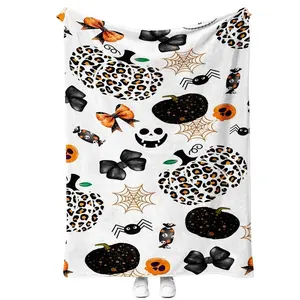 Halloween Leopard Print Flannel Blanket, Soft Comfortable Throw for Home & Travel, Durable Gift Idea for Friends Family
