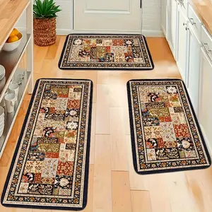 2/3pcs Set Bohemian Kitchen Mat, Bohemian Kitchen Mat Floor Mat for Sink, Running Pad, Flannel Material and Non-slip Soft Comfortable Easy Cleaning, Suitable for Sinks, Bedrooms