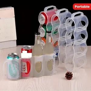 Household transparent refrigerator can beverage storage box, beer storage rack with handle, four compartment beverage storage box, Stackable Fridge Organizer