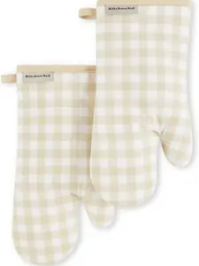 KitchenAid Gingham Oven Mitt 2-Pack Set, Milkshake, 7"x13"