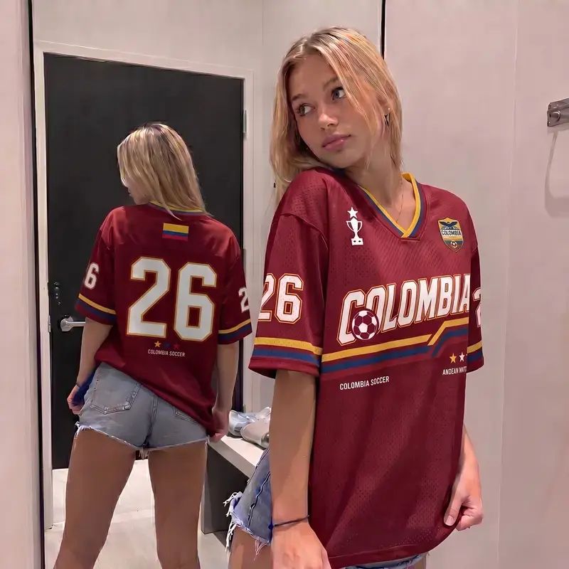 Muilti Color MESH Colombia Soccer Jersey Shirt, Retro Colombian Soccer Tee, World 2026 Fan Gift, Game Day Top for Men Women