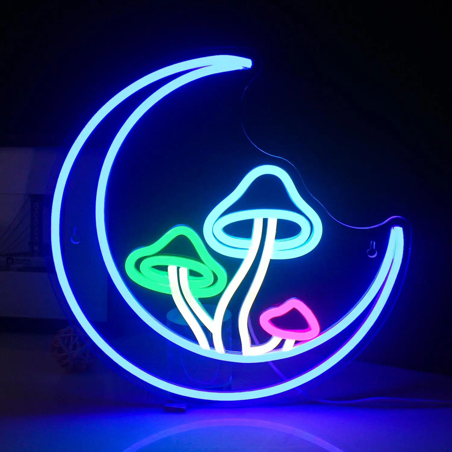 Moon & Mushroom Design Neon Sign, USB Powered LED Wall Mounted Neon Light, Neon Accent Lights, Decorative Lamp for Home Bedroom, Living Room, Party, Bar