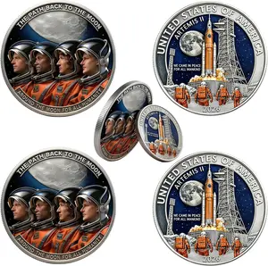 3D Artemis II Style Commemorative Coin, 2-Pack Lunar Mission Keepsake, Space Theme Collectibles & Souvenirs for Aerospace Enthusiasts