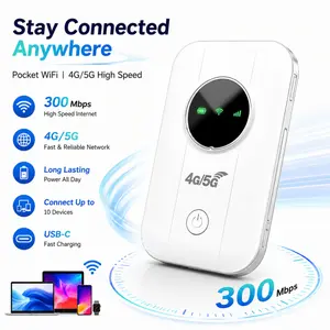 Portable 5G Mobile Hotspot Router 4G LTE Worldwide Network Compatible 300Mbps High Speed Performance 2100mAh Built in Battery Supports Up to 10 Users Simultaneous Connection Compact Pocket Size Easy Carry for Outdoor Camping Business Travel RV Life and Da