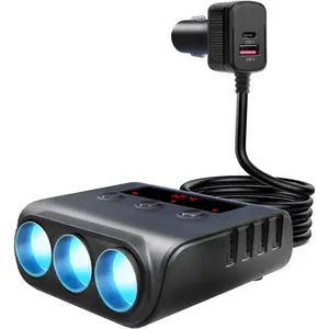 Car Cigarette Lighter Splitter Socket, 180W QC3.0 & PD3.0 Car Charger Adapter, 9 in 1 Car Fast Charger Splitter for Phone, Camping GPS, Dash Cam, High Efficiency Charger