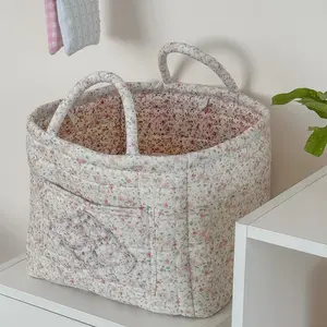 Floral Foldable car Storage Basket Cotton Fabric Collapsible Laundry Hamper for Clothes Toys & Blankets Car Trunk Organizer Backseat Storage Machine Washable Decorative Bin for Bedroom Bathroom & Living Room Large Capacity Woven Design room organization