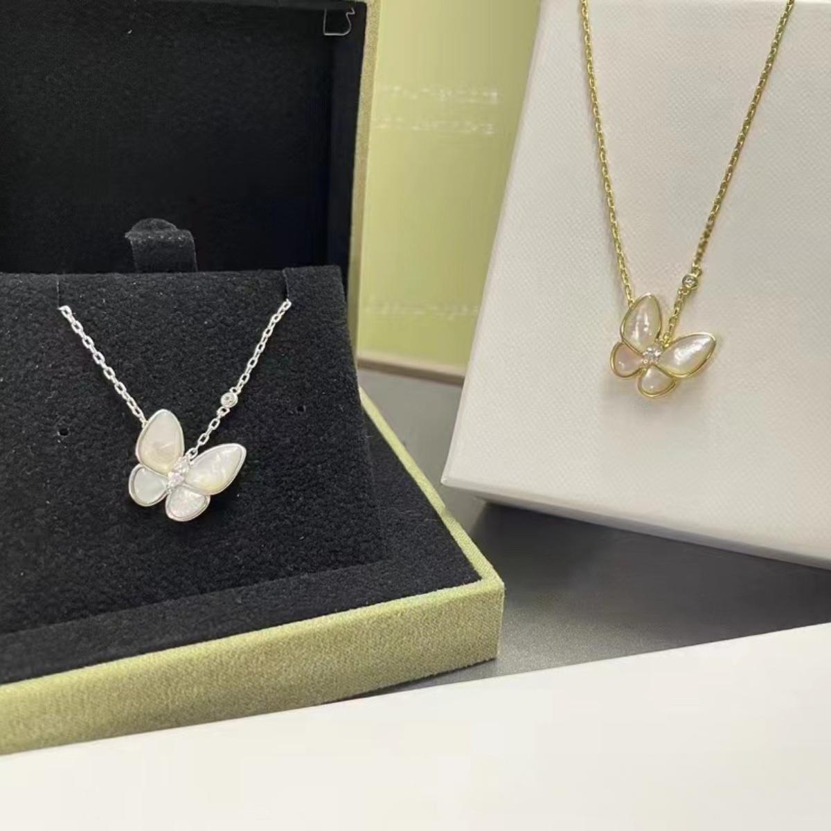 Elegant Blue Enamel Butterfly Pendant Necklace, Minimalist Collarbone Chain for Daily & Office Wear