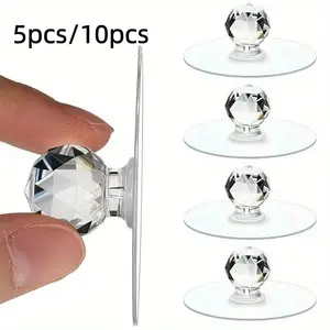 5/10pcs Shiny Crystal Door Handles Set, Self-Adhesive Installation, Multi-Purpose Hooks for Cabinets and Furniture Decor, Durable Hardware