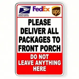 Aluminum Mail Delivery Sign FedEx 8x12 Inch Secure Package Alert Notice For Front Porch Yard Do Not Leave Package Here Warning Sign