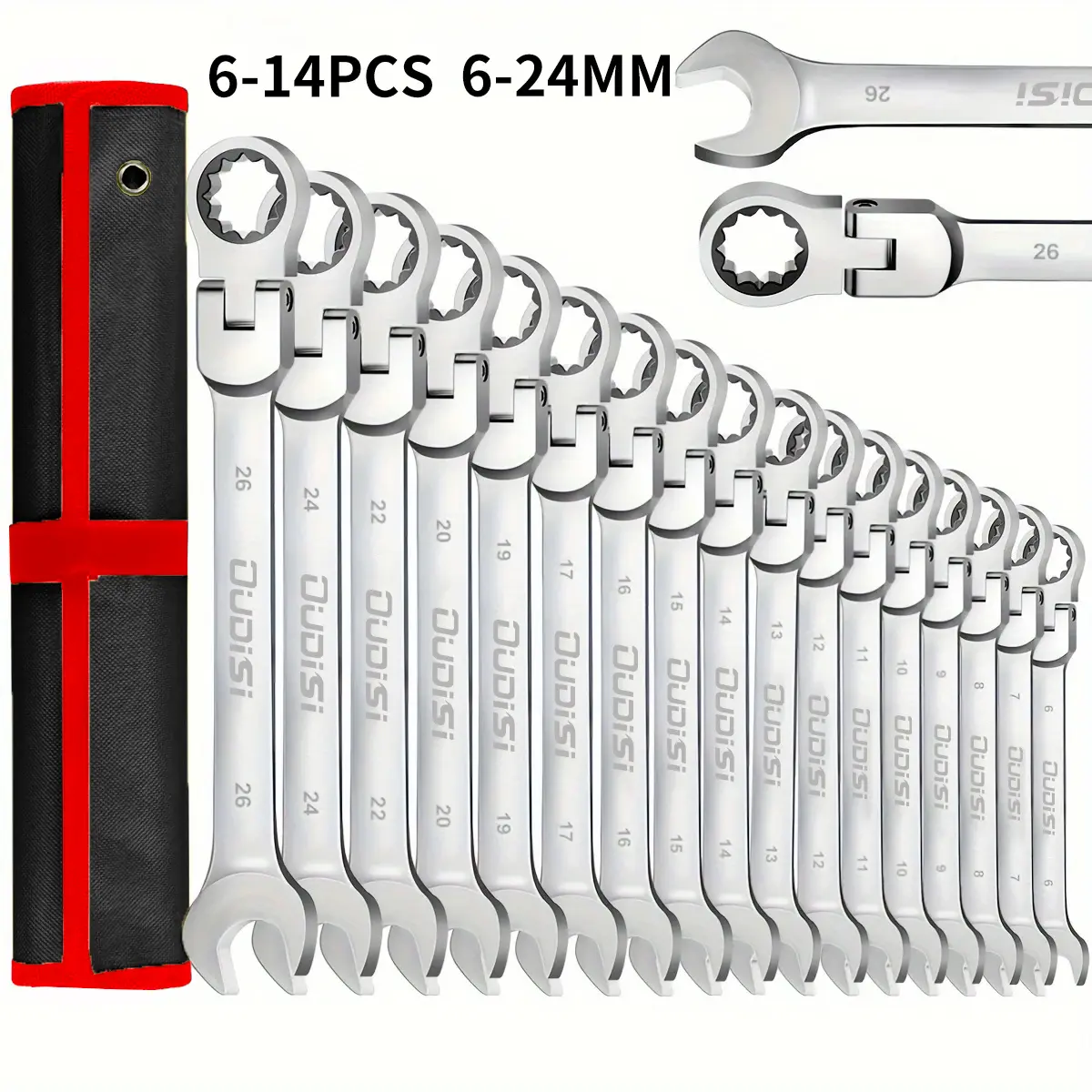 Adjustable Ratcheting Wrench Set - Chrome Vanadium Steel Manual Tool with 180-Degree Flexible Head Design, Storage Box Organizer, No Assembly, Versatile Use for Automotive Mechanics, Metal Surfaces (Flex Head Ratchet Spanners & Wrenches)