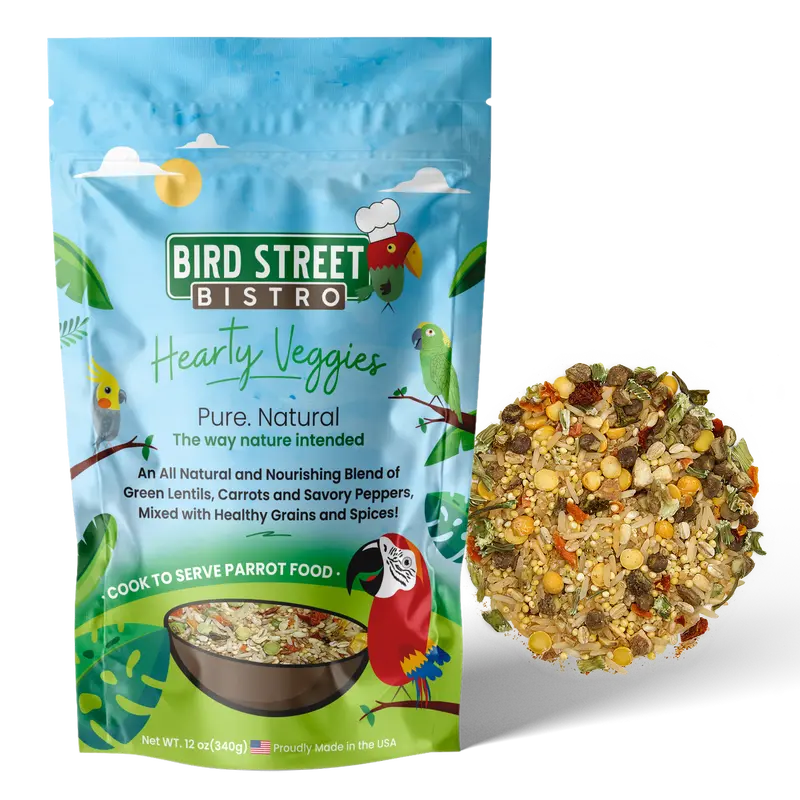 Bird Street Bistro Hearty Veggies Parrot Food - All-Natural Green Lentils, Carrots, and Cayenne Pepper Blend for Feathered Companions