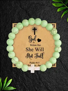 Confirmation Baptism Gift for Her, Natural Stone Cross Stretch Bracelet with Prayer Card, First Communion Jewelry for Girls & Ladies