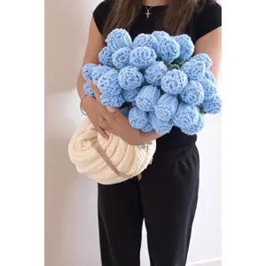 Crochet Flower Baby Blue Rose Bouquet Blanket