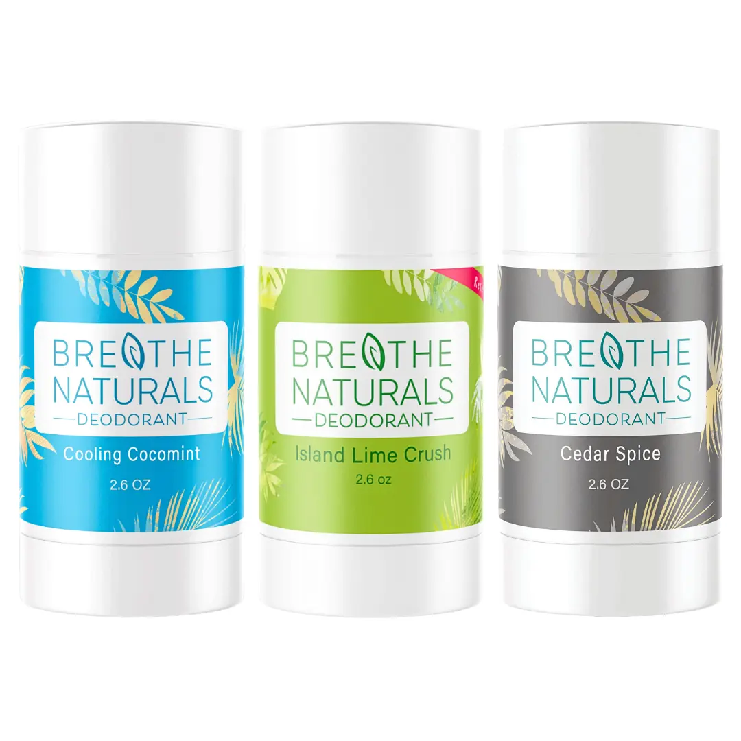 Breathe Naturals Deodorant Dude Pit Pack - 24Hr Extra Strength Sweat & Odor Control - Gentle On Sensitive Skin - All Day Freshness - Aluminum Free & Vegan - Island Lime, Cedar Spice, Cooling CocoMint