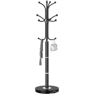 Metal Coat Rack Freestanding, Sturdy Coat Rack Stand with  Marble Base, Modern Black Coat Racks Tree Hats Hanger Holder Stand for Entryway, Hallway, Office(12 Hooks)