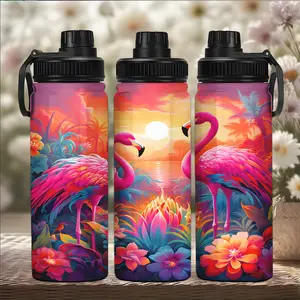 20oz Stainless Steel Insulated Mug, Sunset Flamingo Print Design, Reusable Travel Cup with Lid & Straw, Perfect Gift for Holidays