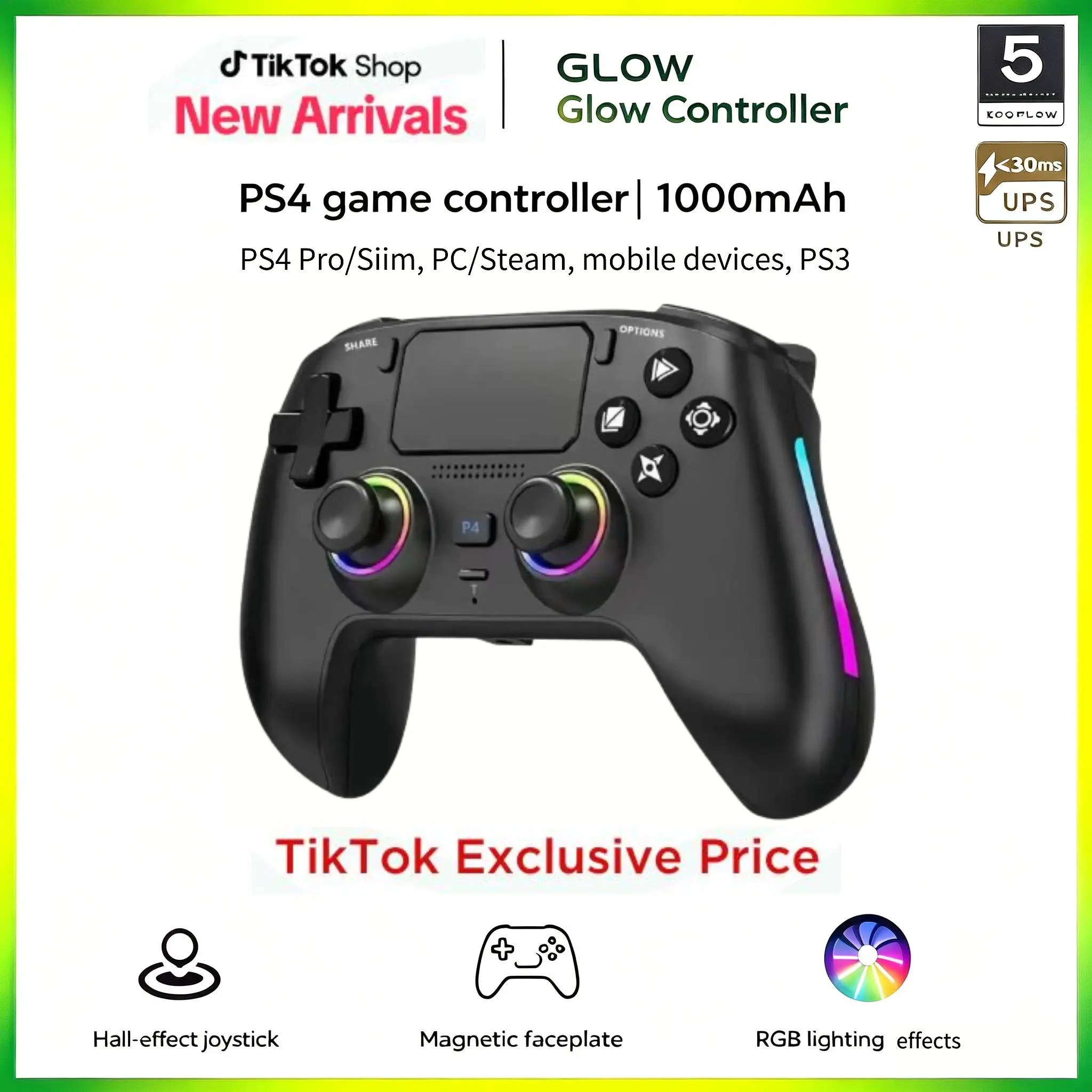 Wireless Gaming Controller for PS4 Console, Wireless Bluetooth Gaming Accessory with 6-Axis Hall Sensor, Macro Programming, RGB Lights, Rapid Fire Function, Wireless Gaming Controllers,back to school,back to school haul sohochic