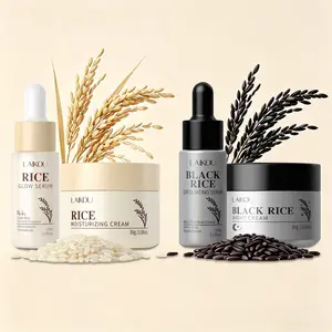 LAIKOU Day & Night Rice Glowing Skin Set - 4 PCS Glow & Exfoliating Routine | Rice Glow Serum & Cream for Day + Black Rice Serum & Night Cream | 24H Hydrating & Smoothing Kit with Gift Box