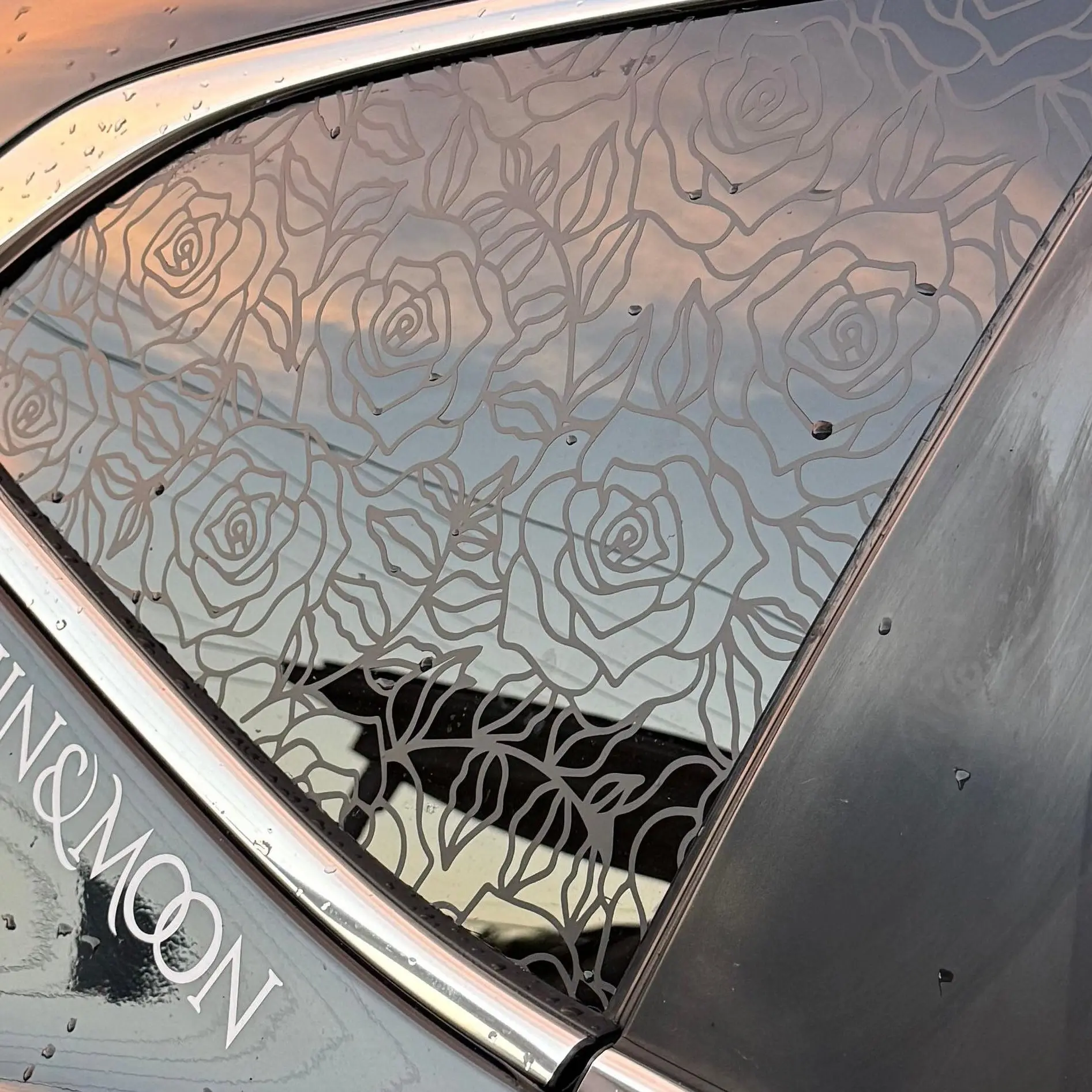 Roses Vinyl Car Decal - Rear Quarter Window Full Coverage Sticker, Automotive Exterior Accessory