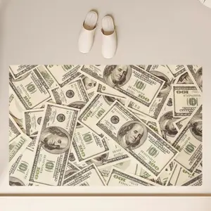 $100 Bill Rug Runner, Washable Non-Slip Money Print Carpet, Rubber Back Area Rug for Hallway Kitchen Bedroom Entryway Bath Mats