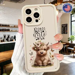 Cute Baby Highland Cow Floral Quote Pattern Case for iPhone 17 16 15 14 Pro Max 13 12 11 XR XS Plus Air Slim Shockproof Anti Drop Protective Durable TPU Cover