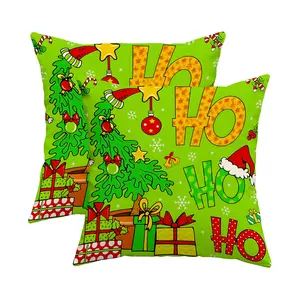2pcs Christmas Tree Pillow Covers, Tree & Hat, 'ho Ho Ho' Holiday Decorative Cushion Cases, Modern Festive Sofa Decoration, Single-sided printing, no pillow insert