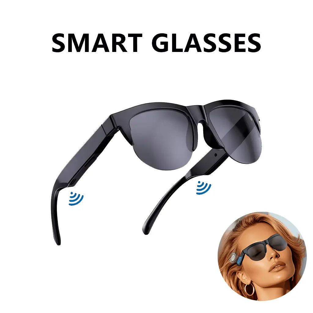 2 in 1 Bluetooth Smart Audio Sunglasses, Built-in Mic Stereo Wireless Smart Glasses with HD Call Function, IPX4 Waterproof Open Ear Speaker Eyewear for Cycling, Driving, Travel, Outdoor Sports and Daily Office Use