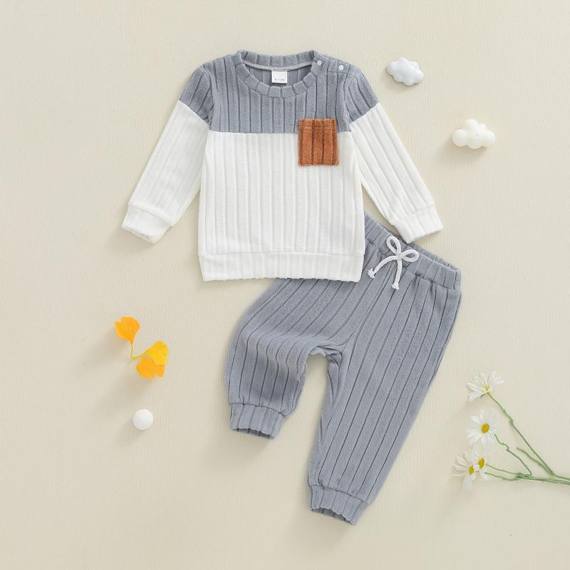 Toddler Baby Boys Clothing Set Fashionable Plush Long Sleeve Pullover with Solid Color Pants 2 Pcs Winter Outfits