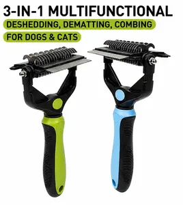 Pet Double‑Sided Grooming Brush, Professional Undercoat Rake Comb, Anti‑Shedding Dematting Tool for Dogs & Cats, Effectively Remove Loose Fur & Prevent Flying Hair