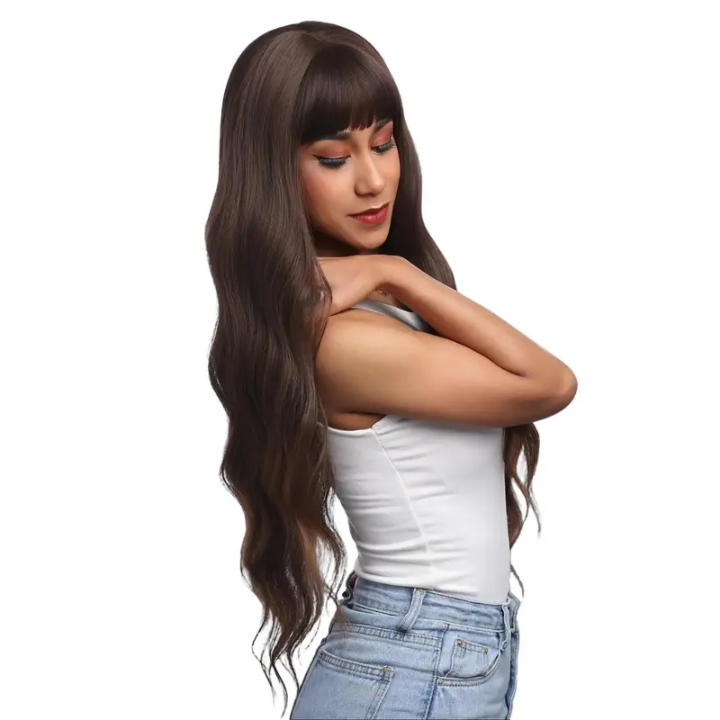 30-Inch Brown Golden Auburn Ombré Wavy Synthetic Wig | 【Heat Resistant】 【Cap Included】 | #41FSGA