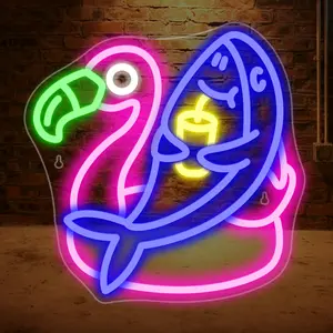 Shark & Flamingo Design Neon Sign, USB Powered Wall Hanging LED Neon Light, Decorative Lamp for Bars, Shops, Cafes, Restaurants, Game Rooms, Living Rooms