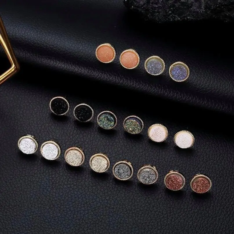 Round Druzy Stone Stud Earrings