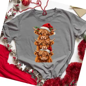 Moo-rry Christmas Highland Cow Tee